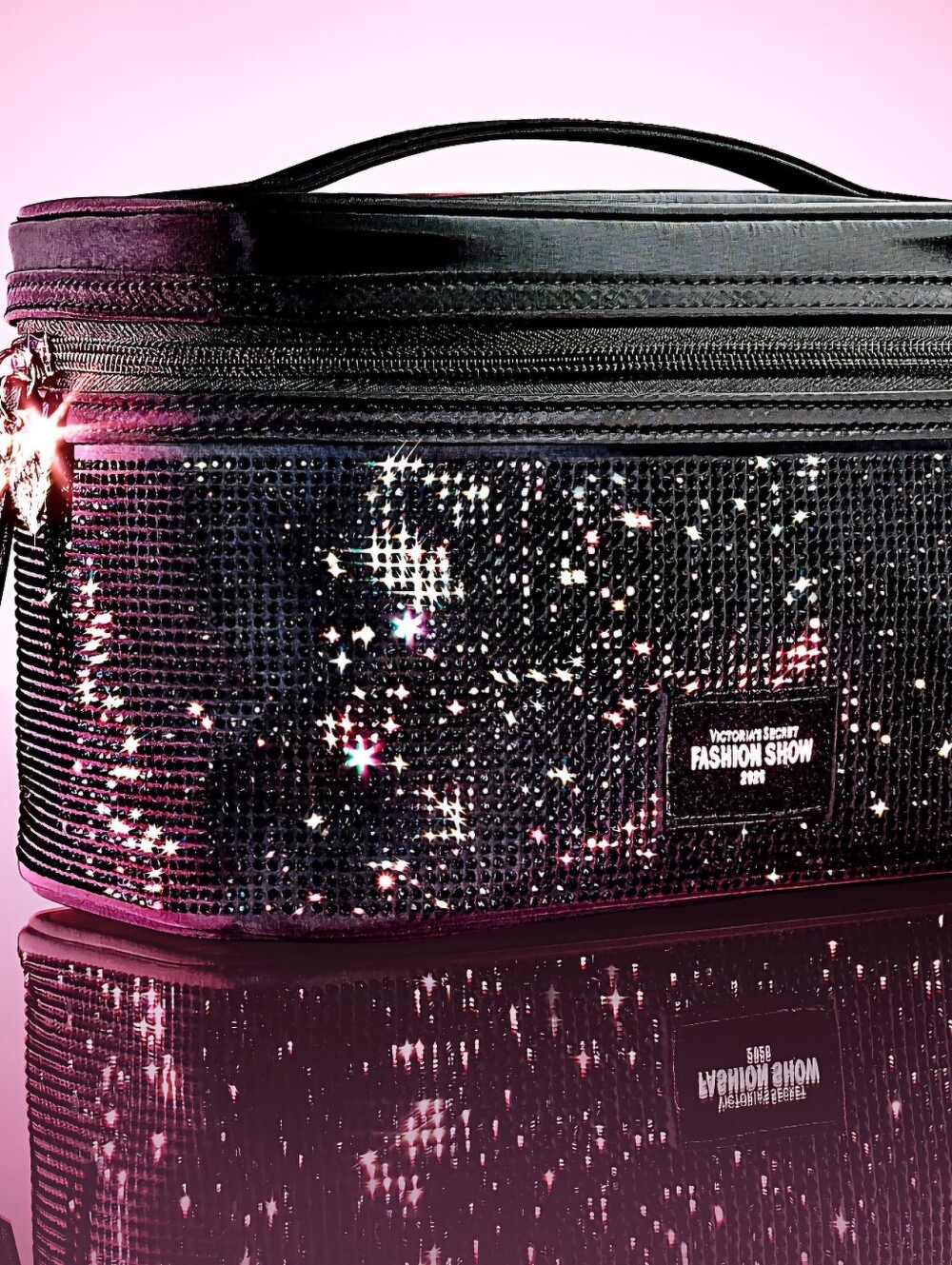 ❤NWT❤️ VICTORIA'S SECRET VS FASHION SHOW SEQUINED BLACK RUNWAY VANITY TRAIN CASE